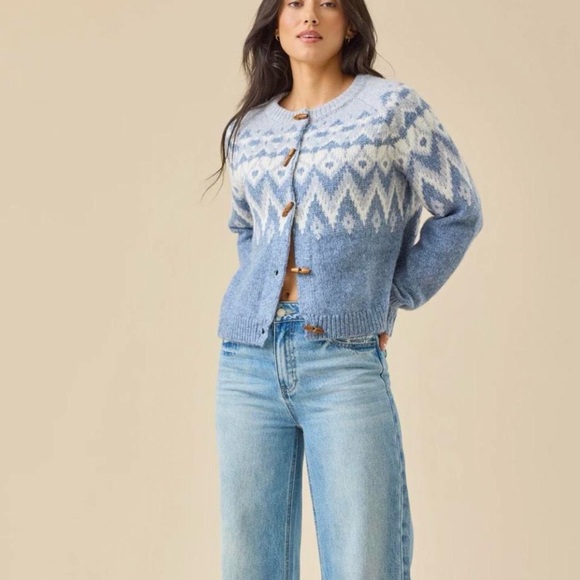 Altar'd State Blue and White Patterned Wool Blend Cardigan - Picture 3 of 8